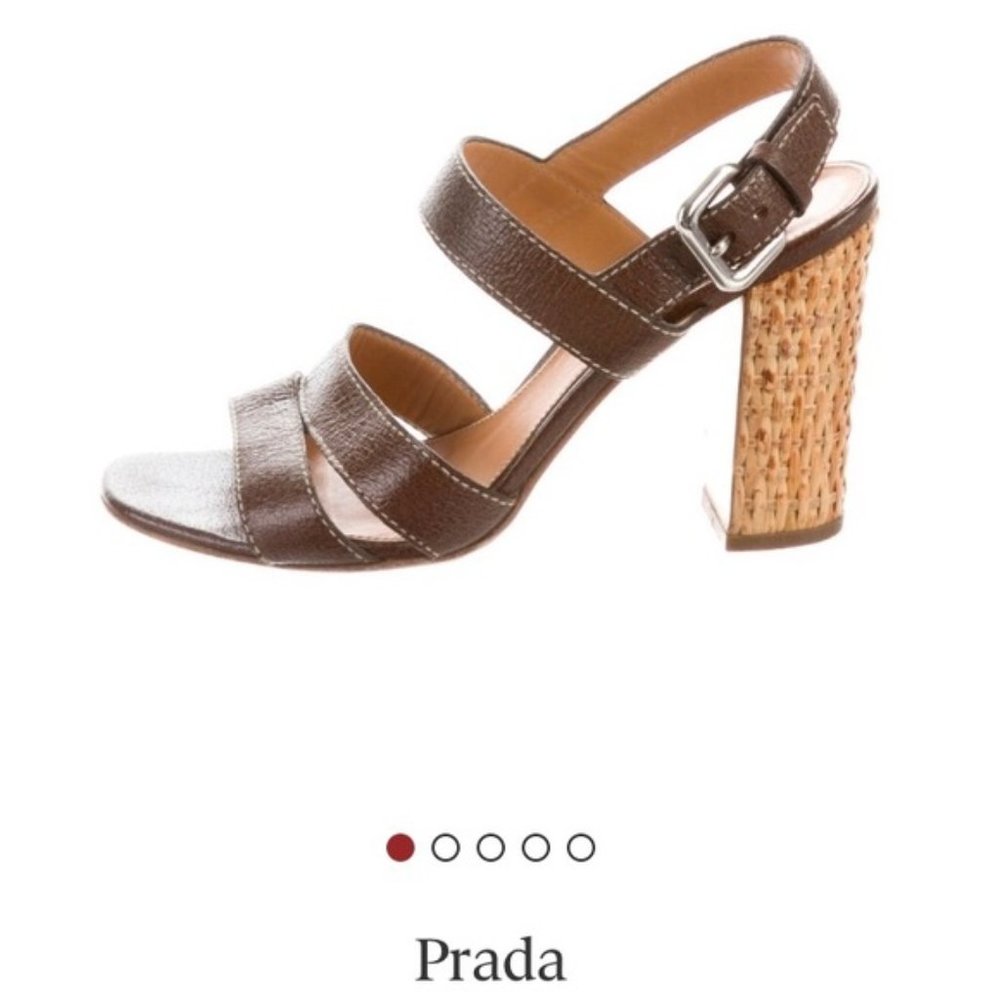 Prada Authentic Wicker Block Heel Ankle Strap San… - image 2